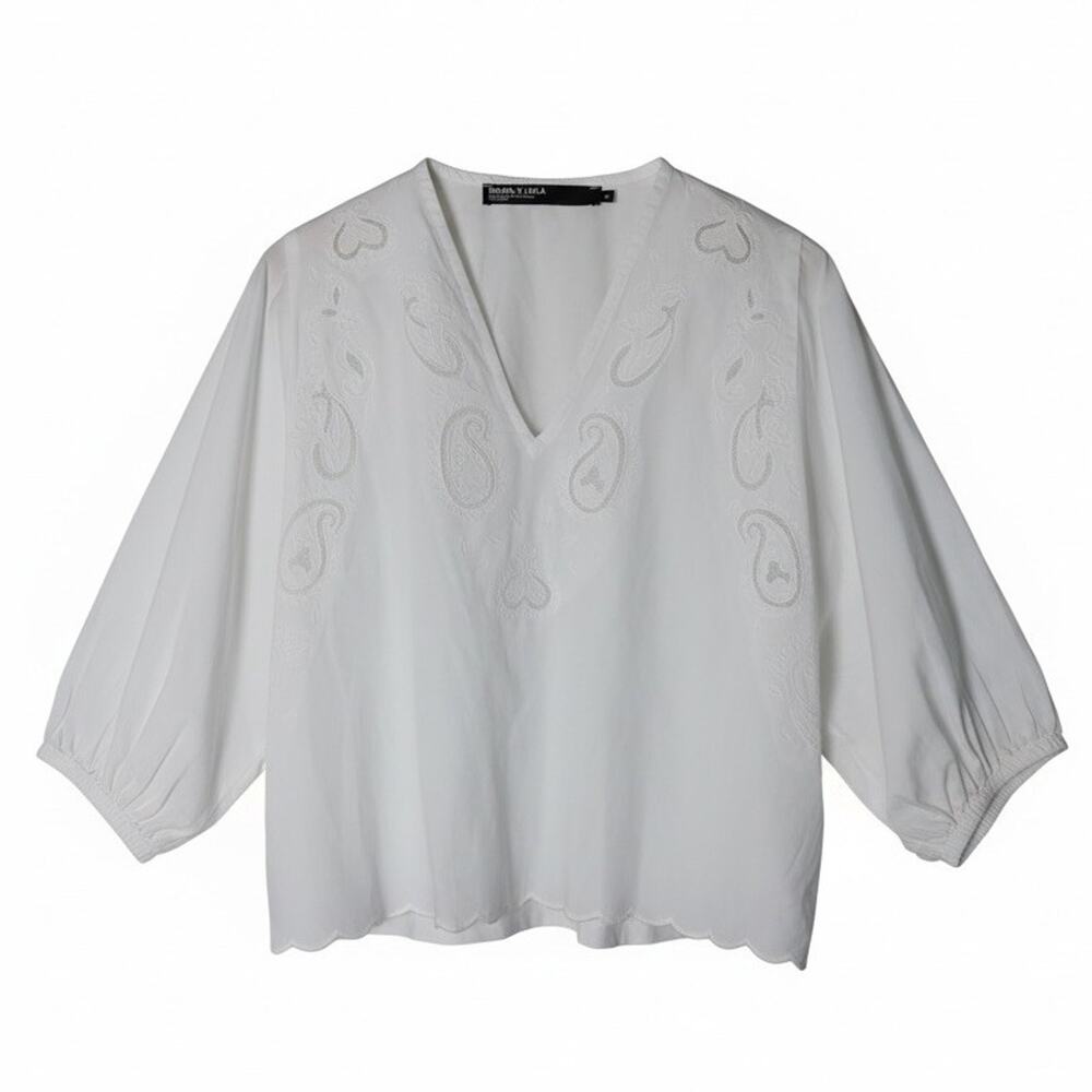 BIMBA Y LOLA Embroidered V Neck Blouse In White Size S